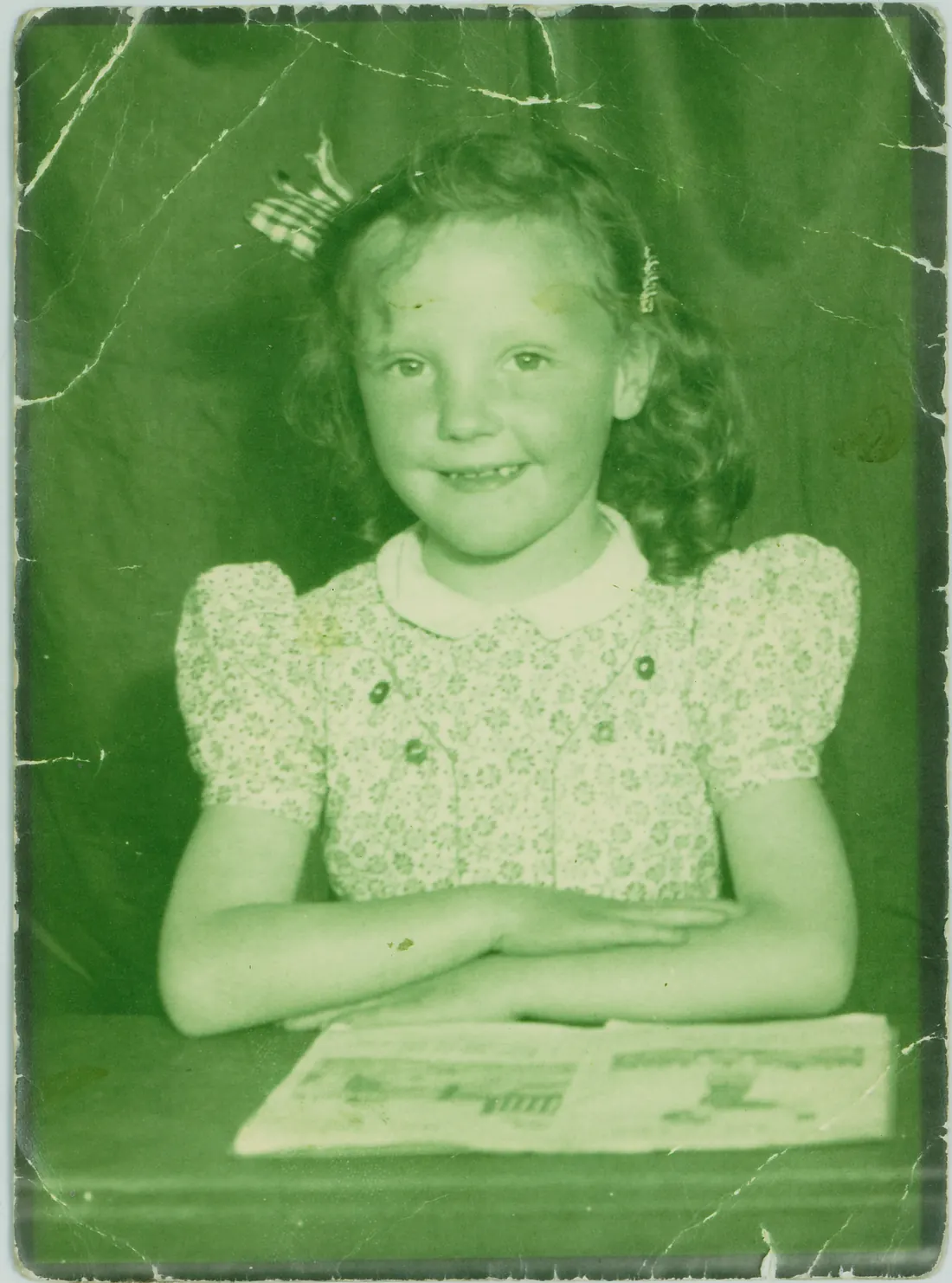 Portrait photograph before restoration, damaged and incorrectly orientated