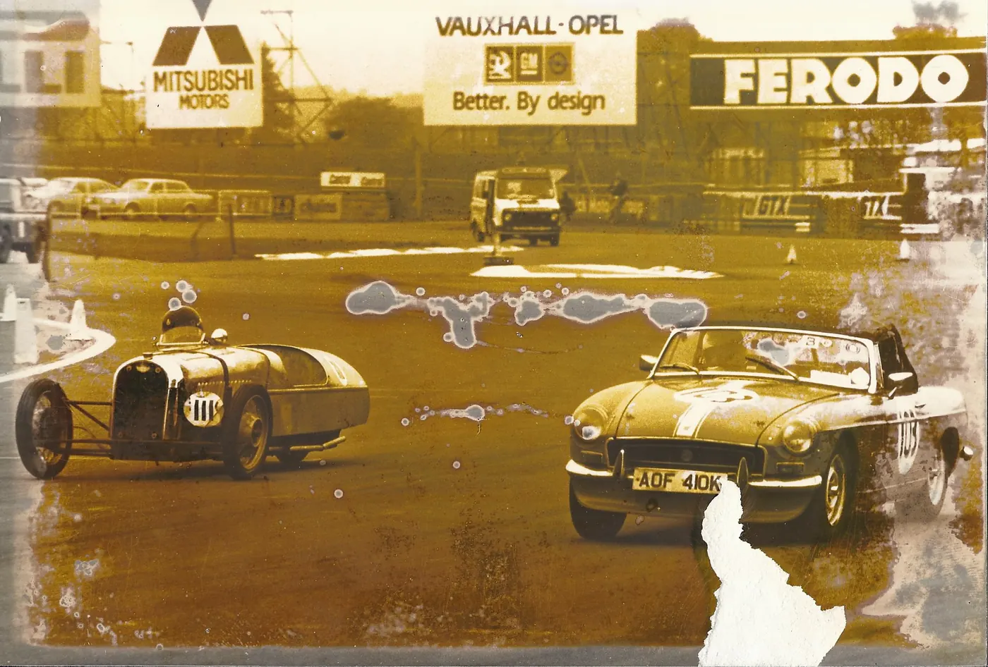 Vintage motor racing photograph after restoration